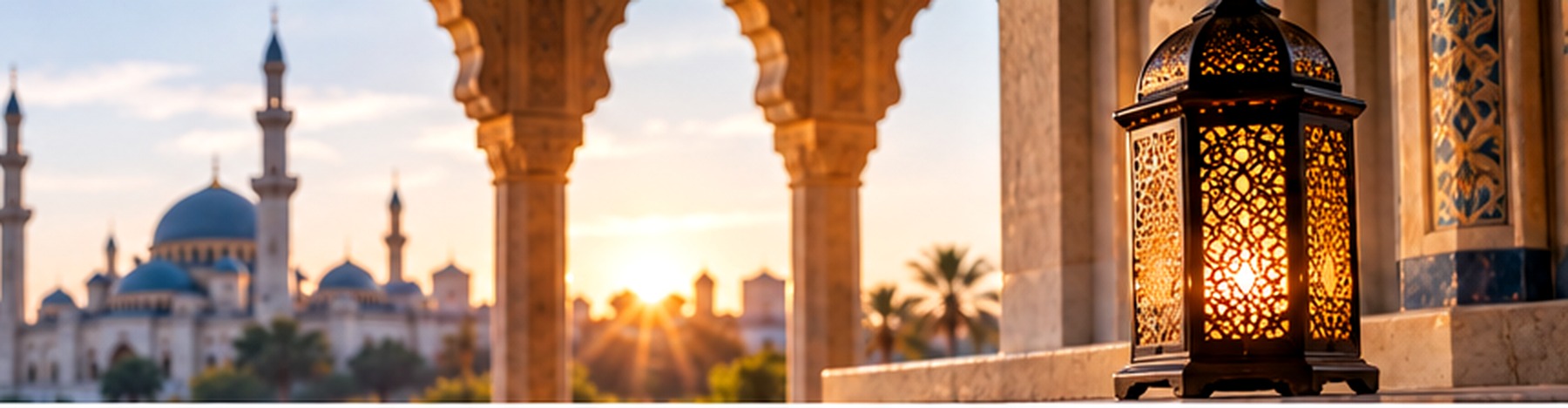 A peaceful mosque setting at sunset